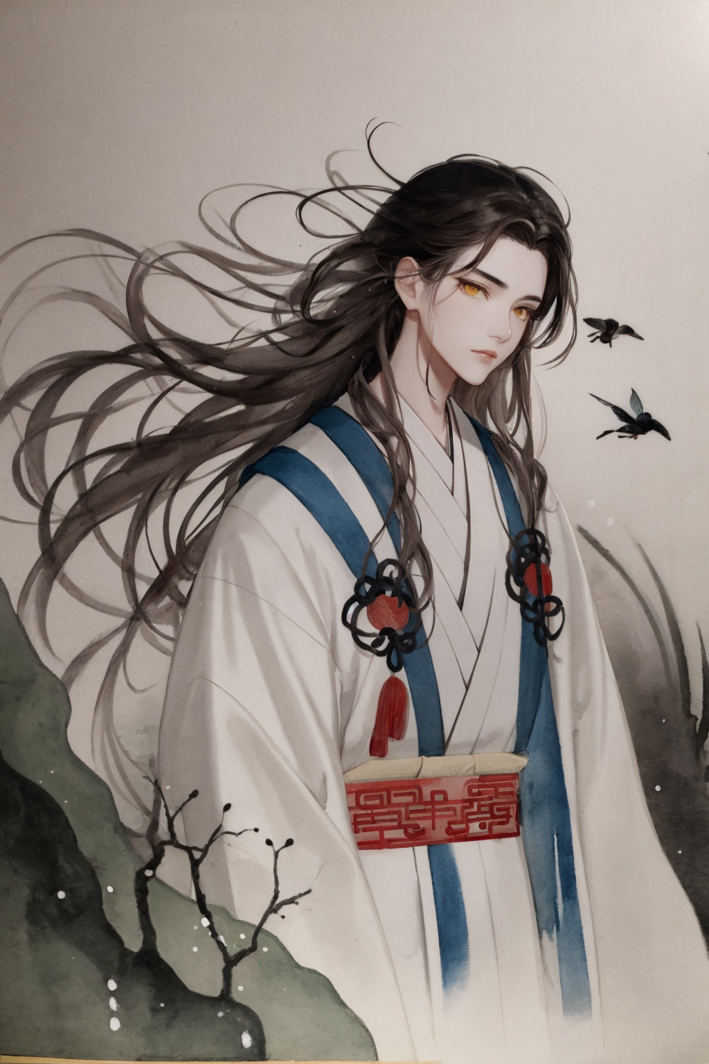 21398-3324714795-melting, abstract, [1boy who has white hair, short hair with long locks,small breast ,messy hair, red eyes,long sleeves ,Taoist.png